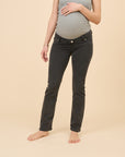 Straight Leg maternity pant in Black wash denim
