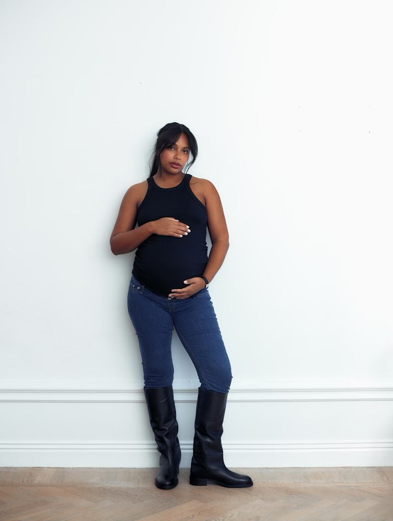 Ribbed Pregnancy Tank (Black/White/Grey Melange)