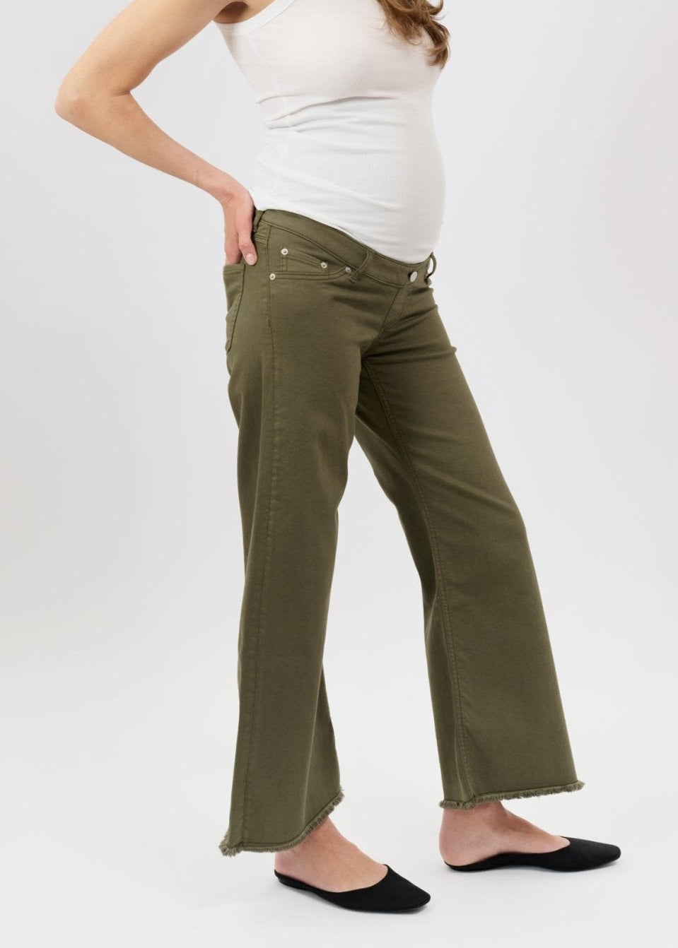 03 Wide Raw Hem Army Green