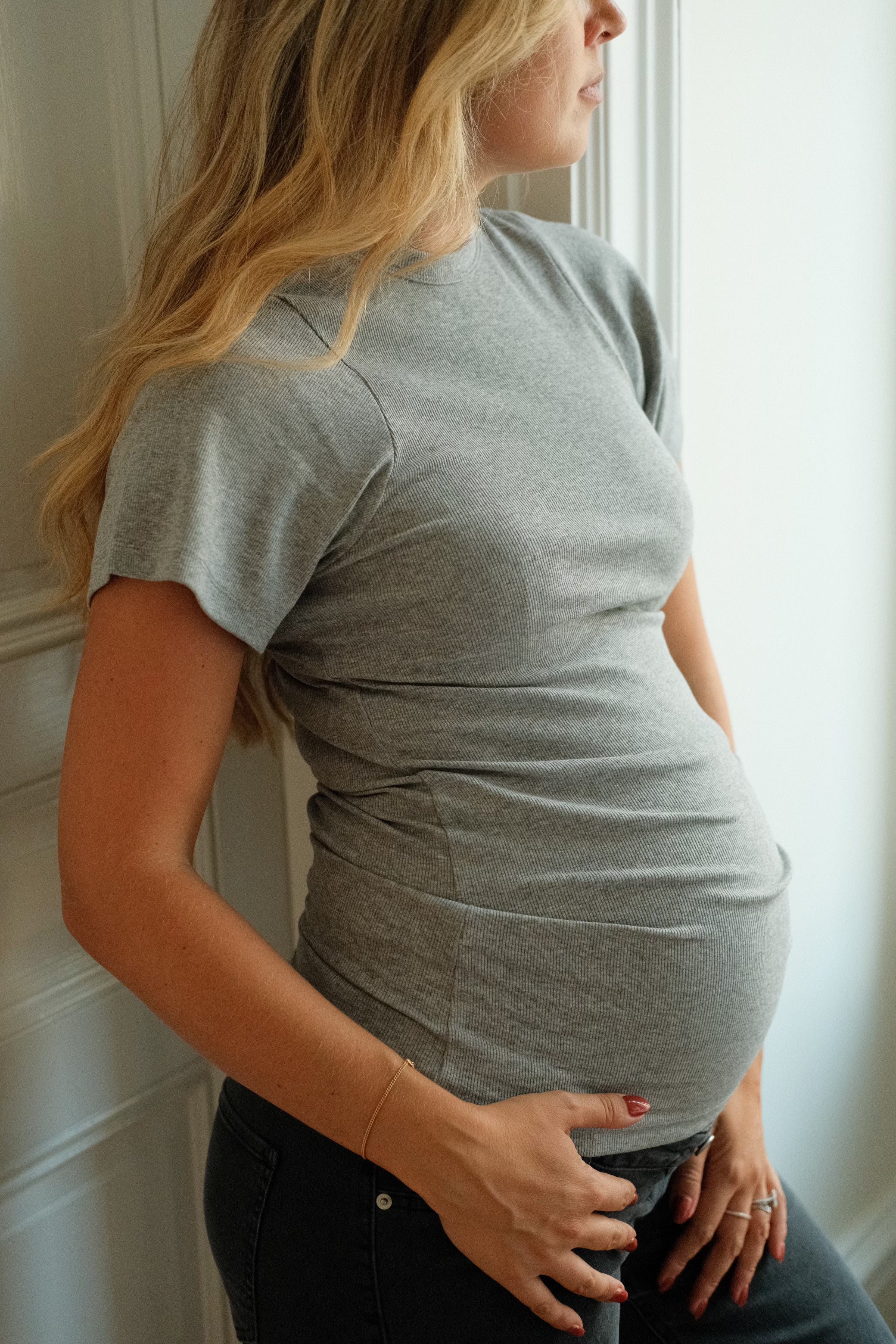 Ribbed Pregnancy Short Sleeve (Black/White/Grey Melange)