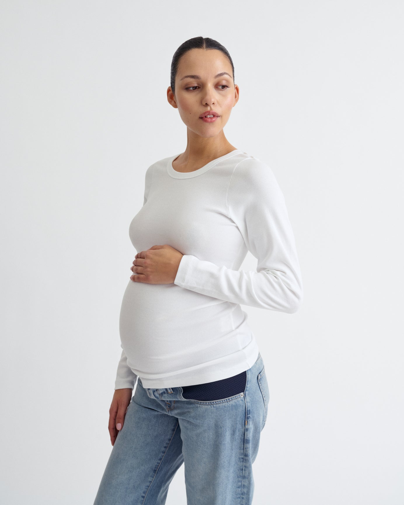 Ribbed Pregnancy Long Sleeve (Black/White)