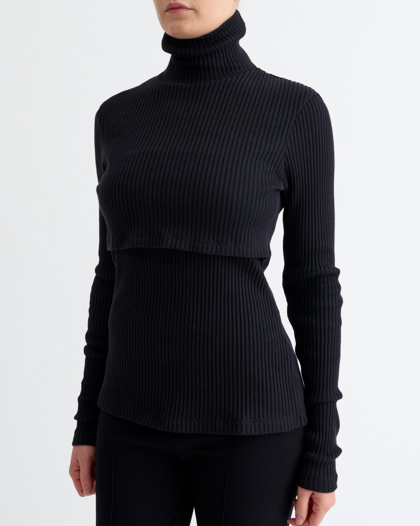 Ribbed Nursing Turtleneck Long Sleeve Knit - Ilouity