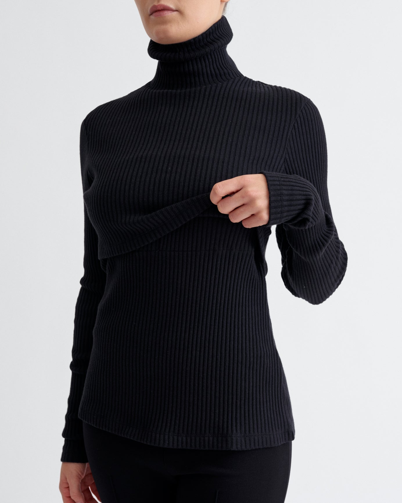 Ribbed Nursing Turtleneck Long Sleeve Knit - Ilouity