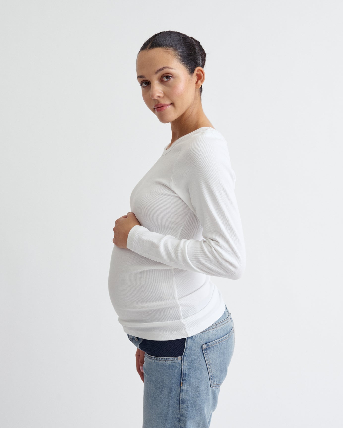Ribbed Pregnancy Long Sleeve (Black/White) - Ilouity