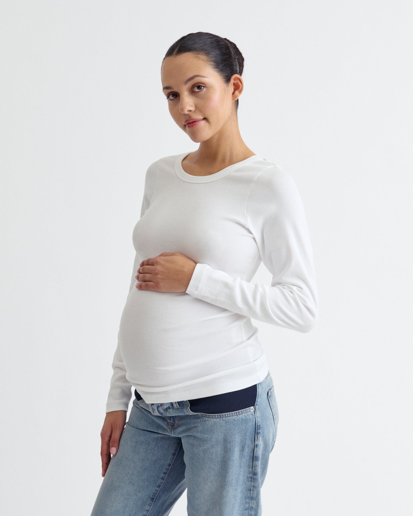 Ribbed Pregnancy Long Sleeve (Black/White) - Ilouity