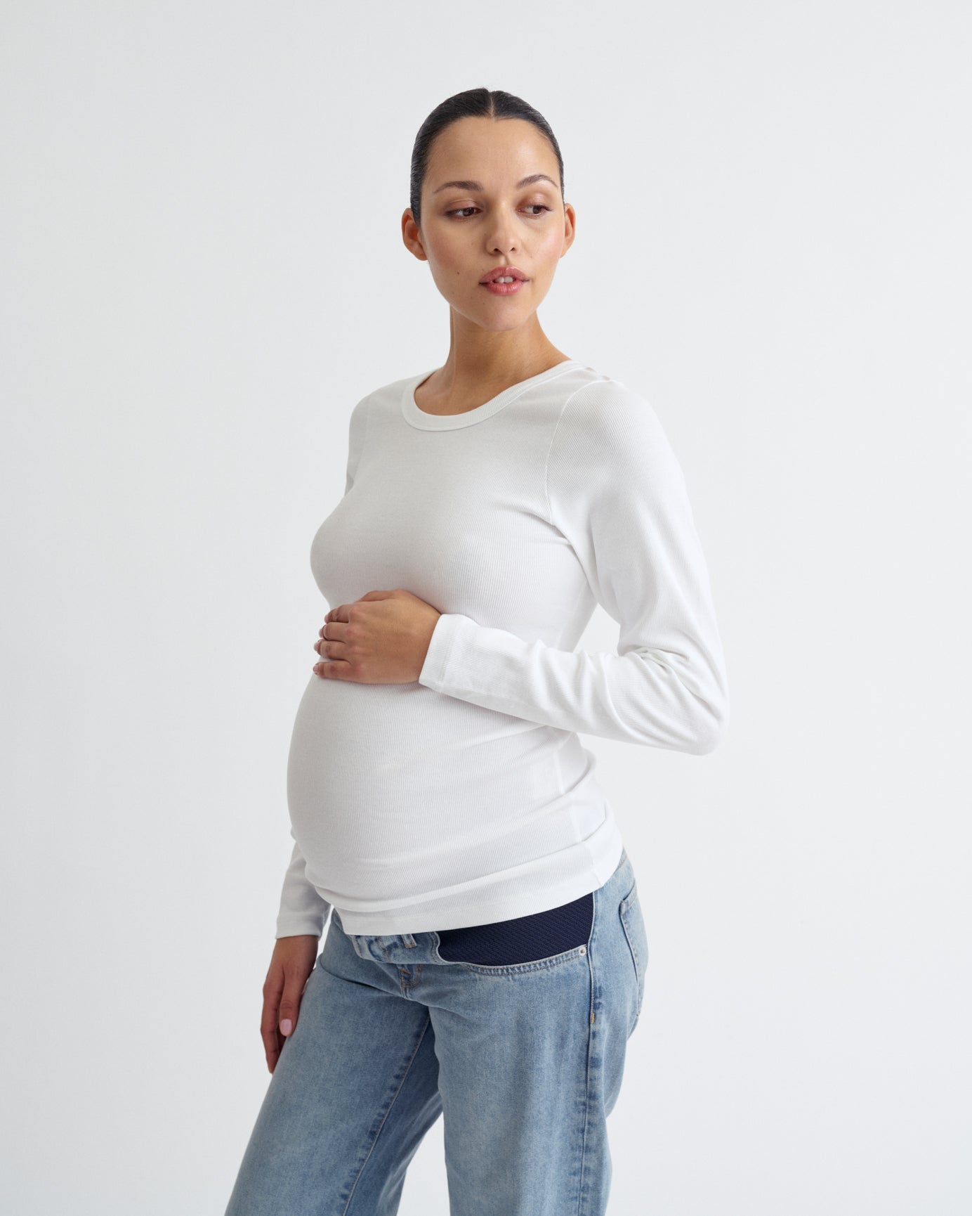 Ribbed Pregnancy Long Sleeve (Black/White) - Ilouity