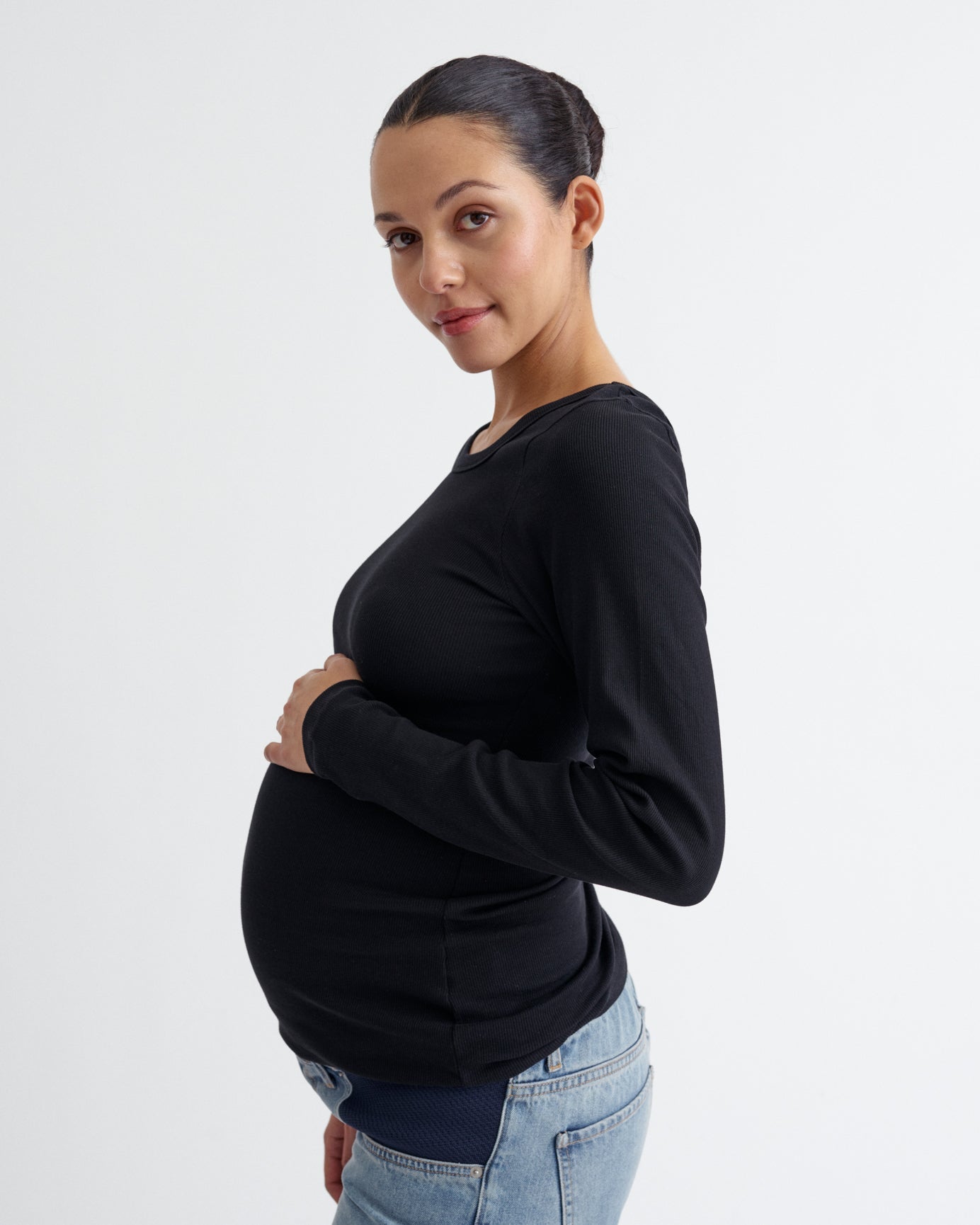 Ribbed Pregnancy Long Sleeve (Black/White) - Ilouity