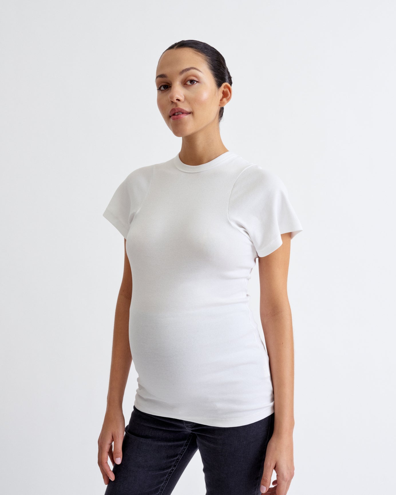 Ribbed Pregnancy Short Sleeve (Black/White) - Ilouity