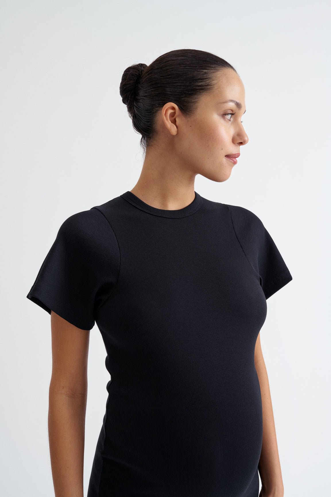 Ribbed Pregnancy Short Sleeve (Black/White) - Ilouity
