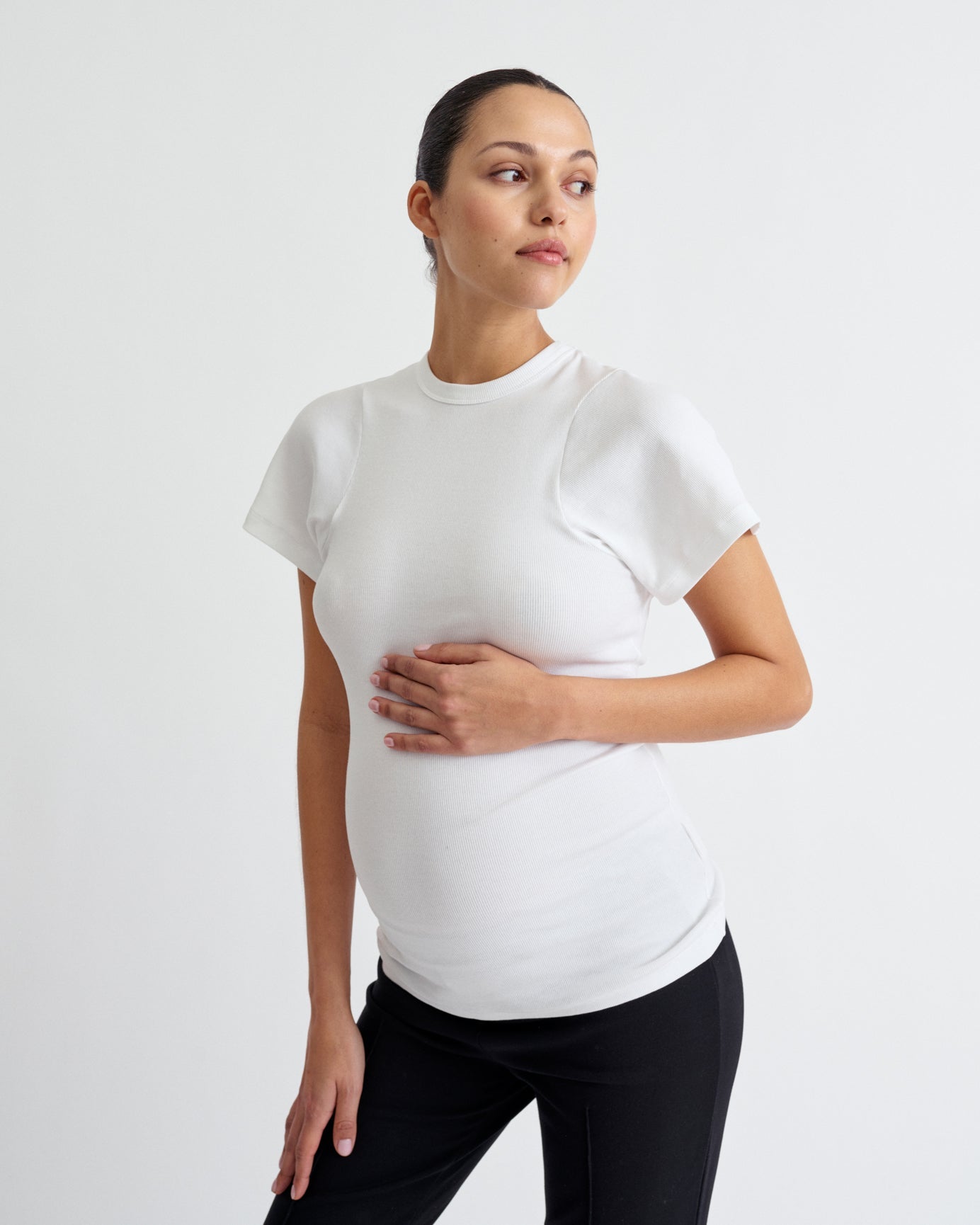 Ribbed Pregnancy Short Sleeve (Black/White) - Ilouity