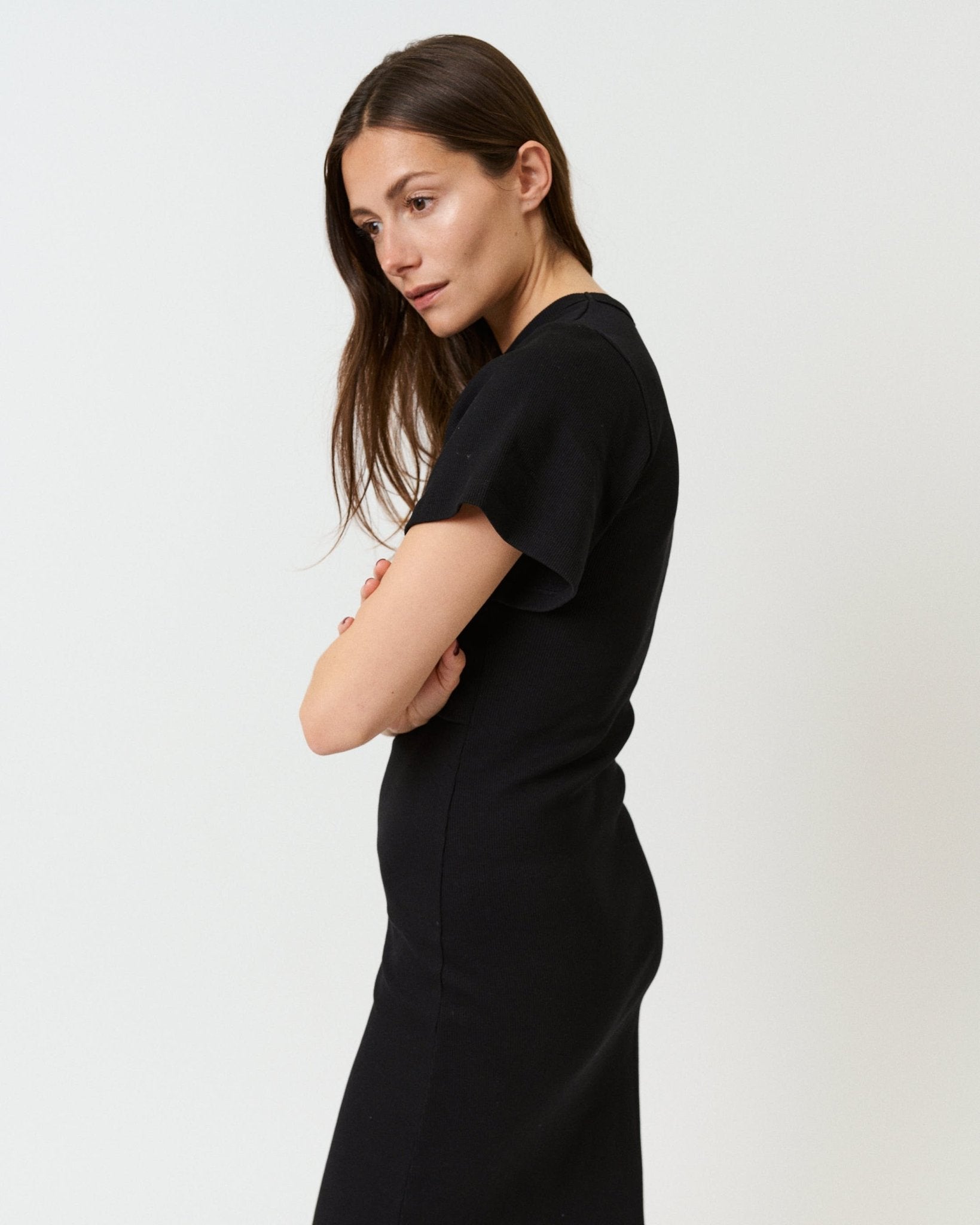 Ribbed Shortsleeve Nursing Dress - Ilouity