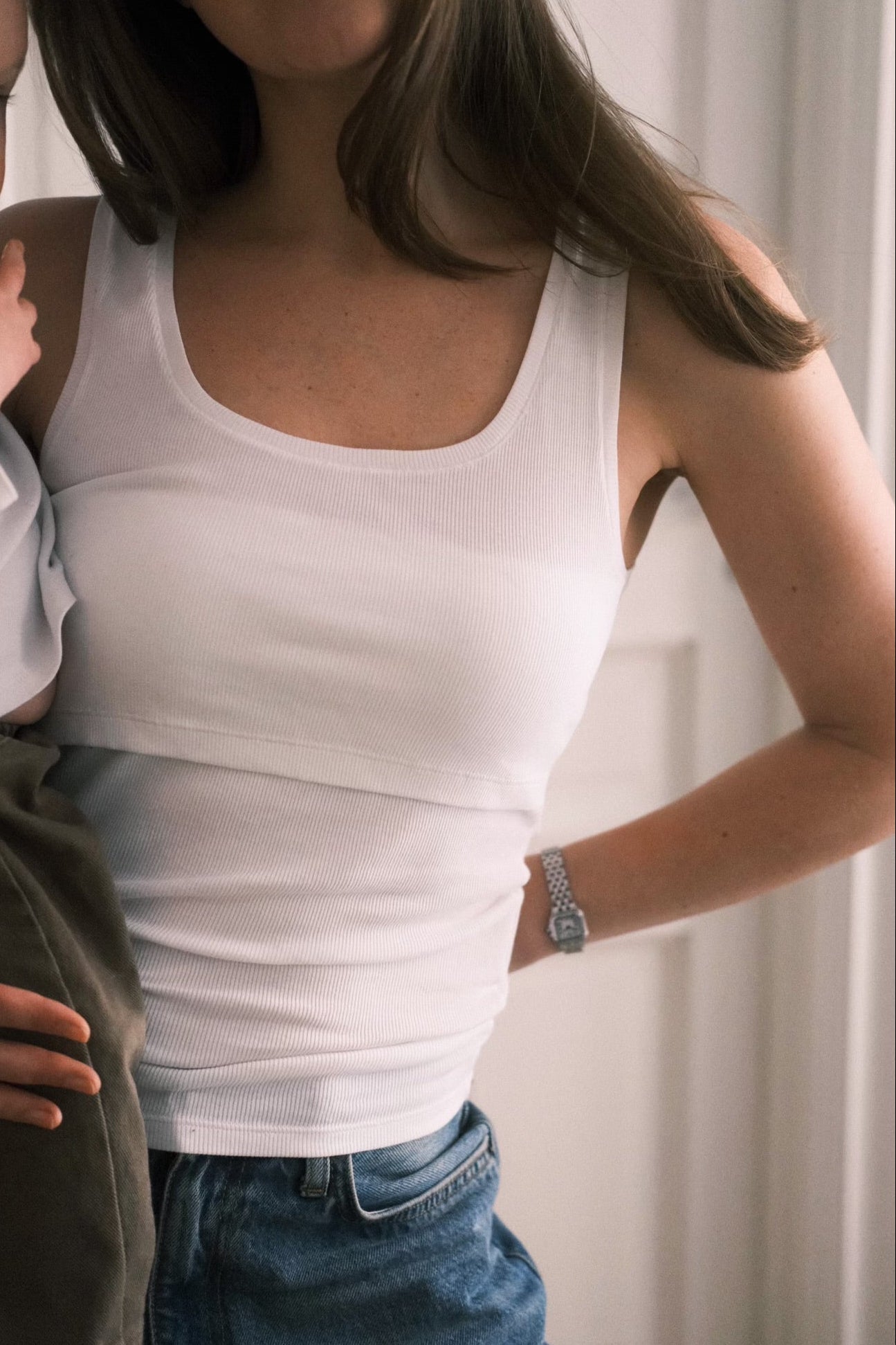 Ribbed Square Neck Nursing Tank