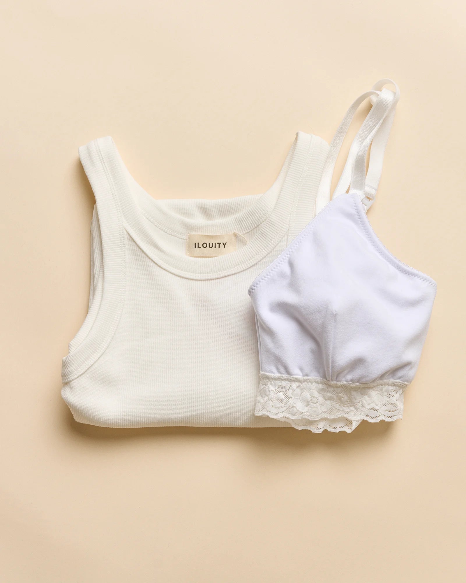 The Ultimate Nursing Combo - White (Ribbed Nursing Tank and Cross - back Bra) - Ilouity